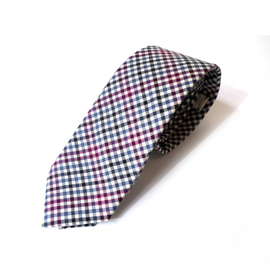 Embroided checked tie