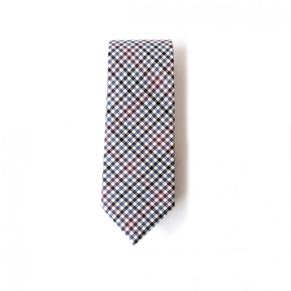 Embroided checked tie