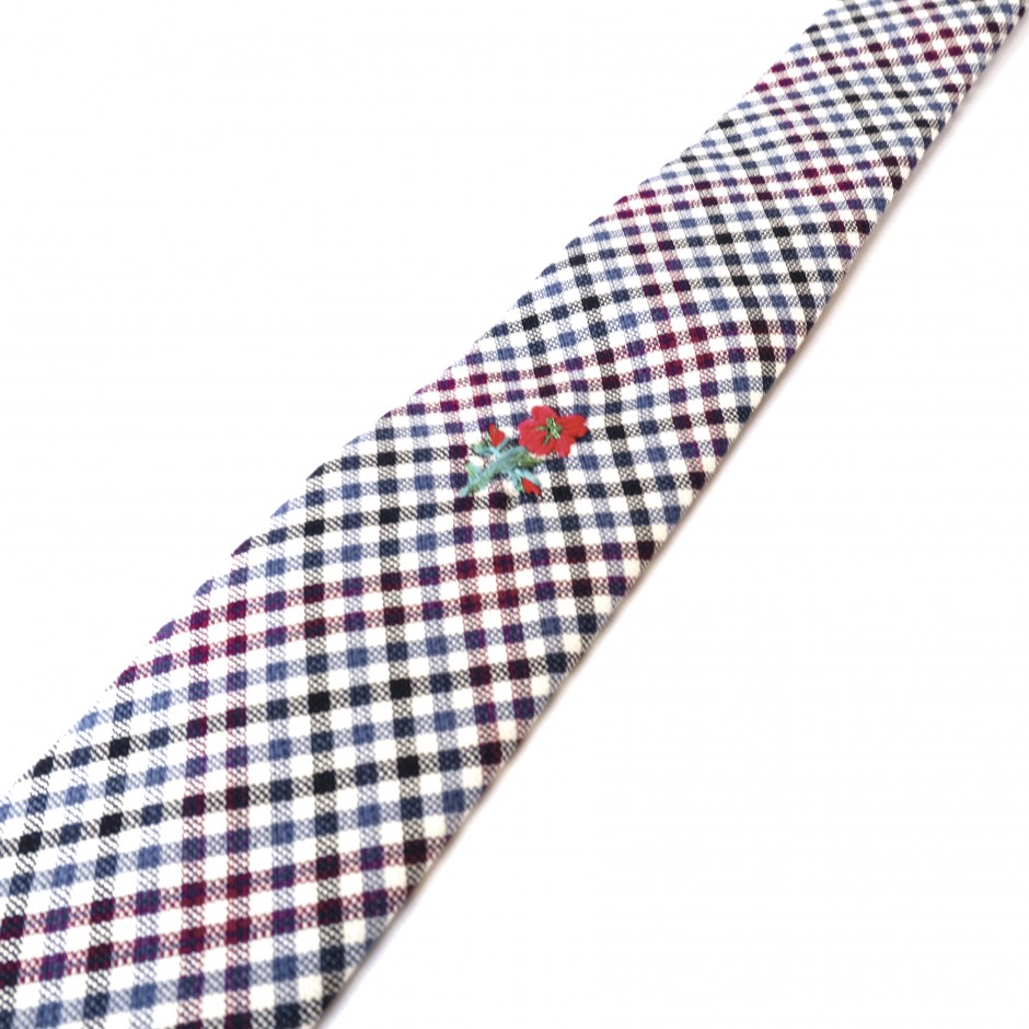 Embroided checked tie