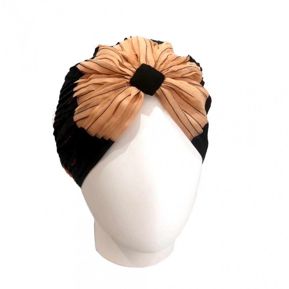 Turban Mousseline noir et nude